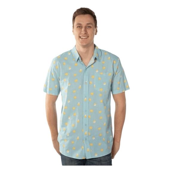Tipsy Elves Chick Magnet Short Sleeve Button Down Shirt Baby Blue Yellow Birds X - Picture 1 of 9